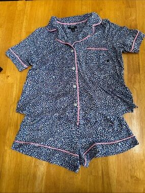 NWOT Simply Vera VeraWang Navy Heart-Print Short Pajama Set with Pink Trim